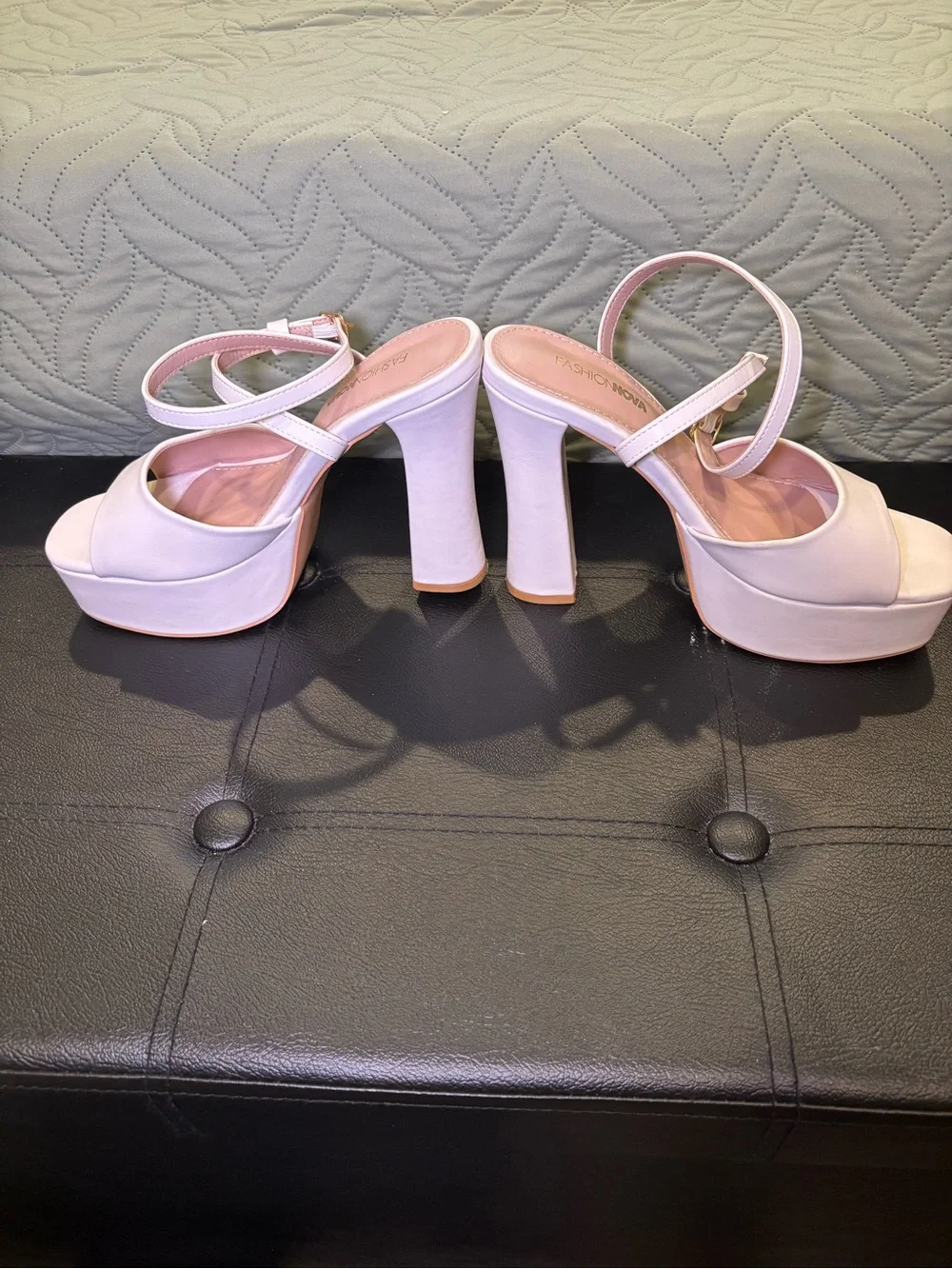 Fashion Nova White Platform Ankle-Strap High Heels